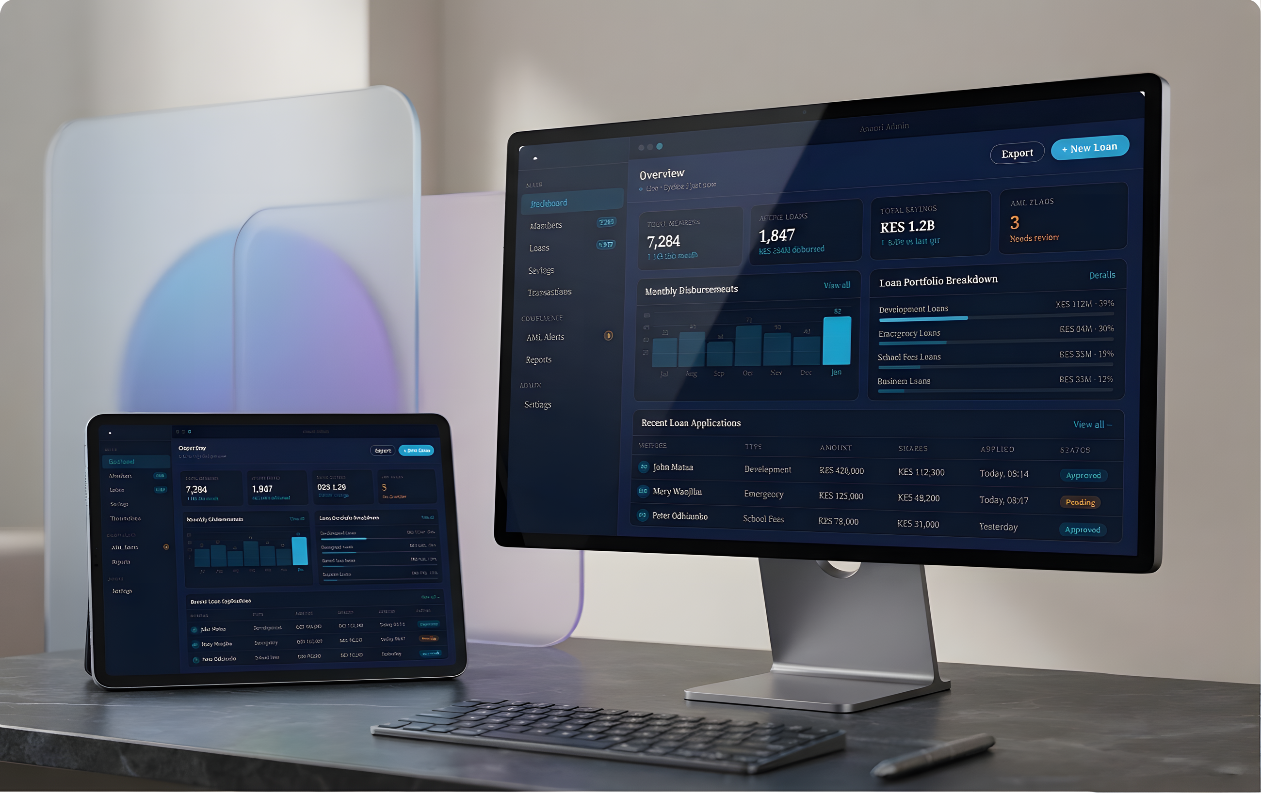 Anansi Admin Dashboard on desktop and tablet